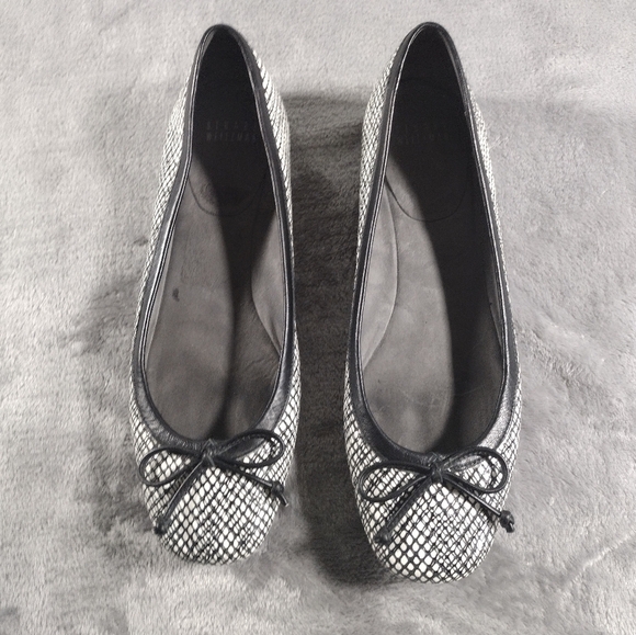 Stuart Weitzman Shoes Womens 8 M Geometric Ballet Flats Bow Black White - Picture 1 of 8